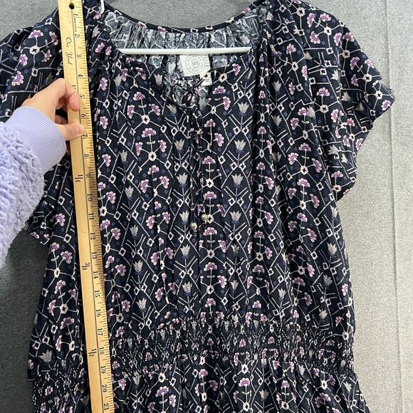 Destination 365 Printed Short-Sleeve Midi Dress with Smo Black Abstract XLP - Picture 5 of 15